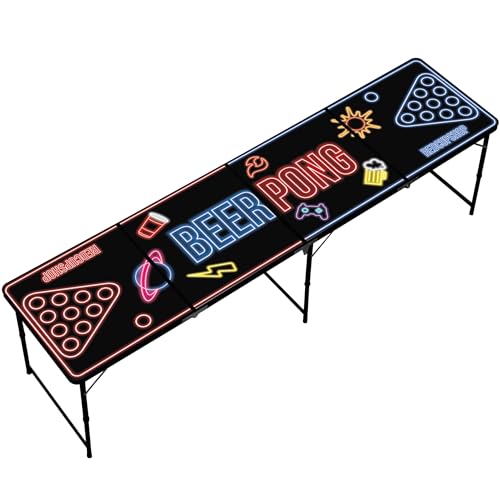 RedCupShop Beer Pong Table de pong « LED » | Table de pong pliable avec taille officielle du tournoi (240 x 60 x 70 cm) | Portable, imperméable et...