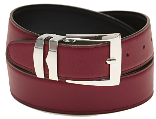 Concitor Men's Belt Reversible Wide Bonded Leather Silver-Tone Buckle BURGUNDY/Black 34
