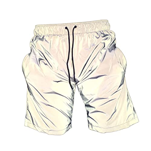 Reflective Shorts Men Pants Fluorescent Trousers Casual Night Jogger Beach Trunks for Nightclub Bar Party