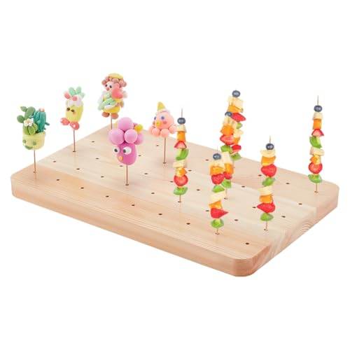 PH PandaHall Pinchos de madera 45 agujero porta pinchos bandeja de presentación de alimentos para frutas Suministros de catering para aperitivos cócteles Picnic 17,8 x 27,6 cm Mocasín