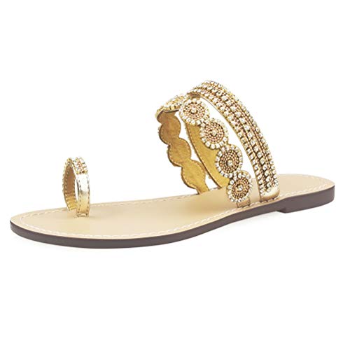 Image of Women's Rhinestone Flat Sandals, Women Flip Flops with Clip Toe RingBeadeed Rhinestone Crystal Jeweled Sandal Shoes for Summer Beach Oceanside Holiday Outdoor