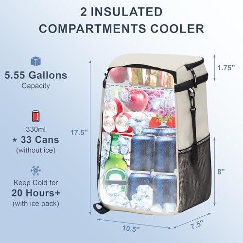 Image of SPARTER Backpack Cooler Insulated Leak Proof 33 /49 Cans, 2 Insulated Compartments Thermal Bag, Portable Lightweight Beach Travel Camping Lunch Backpack for Men and Women