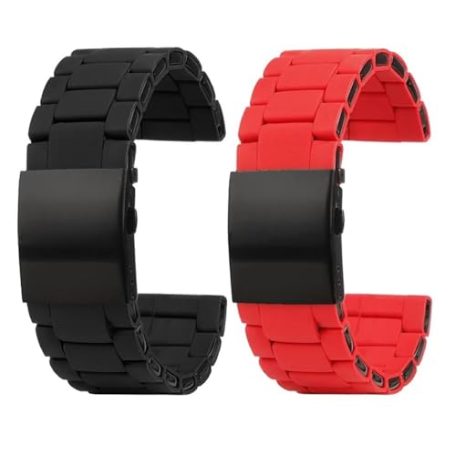 Bracelet de montre 26 mm noir en silicone et acier pour Diesel DZ7396 DZ7370 - 4