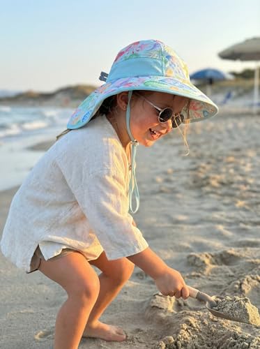 Image of icolor Kids Sun Hat UPF50+ Sun Protection Bucket Hat Toddler Summer Beach Play Hats with Neck Flap for Girl Boy Ages 3~10
