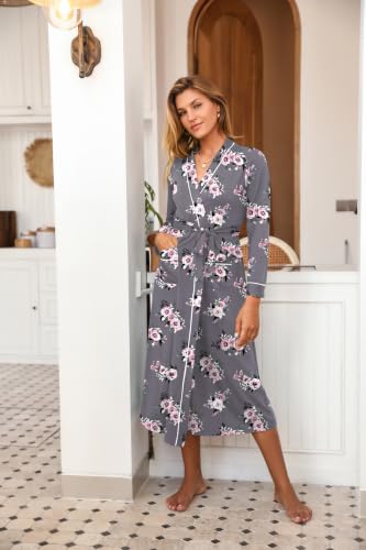 Image of Ekouaer Women Kimono Robes Full Length Knit Bathrobe Lightweight Sleepwear