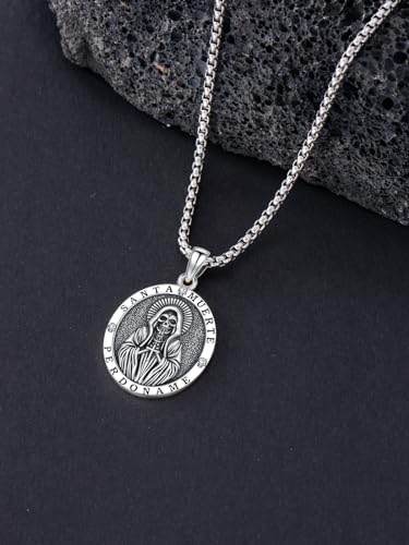 925 Sterling Silver Womens Amulet Necklace Santa Muerte/Triple Moon Goddess/Witch Knot/Skull Cowboy Pendant for Women Men Christmas Jewelry Gift2