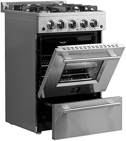 FORNO Breno Full Gas 24" Inch. Range 4 Sealed Burners Cast Iron Cooktop Freestanding Stainless Steel Oven 2.3 Cu.Ft.