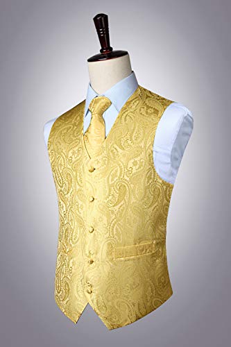 Image of HISDERN Vest and Tie Sets for Men Vests Paisley Floral Jacquard Necktie Pocket Square 3PCS Waistcoat for Suit or Tuxedo