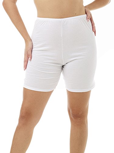 Underworks USA Womens 100% Cotton Cuff Leg Boy-Leg Brief Bloomers Pettipants Slip Shorts 8-inch Inseam 3-Pack