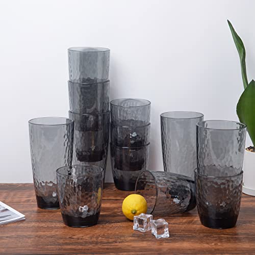 Koxin-Karlu Hammered 15-Ounce And 26-Ounce Plastic Tumbler Acrylic Glasses, Set Of 8 Smoky Grey #TOP5