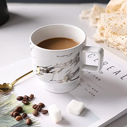Antis's Home Stackable Coffee Mugs Set Of 4 With Stand, Marble Silver Pattern 10 Oz Ceramic Coffee Mug Set With Rack, Espresso Cups Set Coffee Cup Set For Coffee, Tea, Cocoa, Milk #TOP7