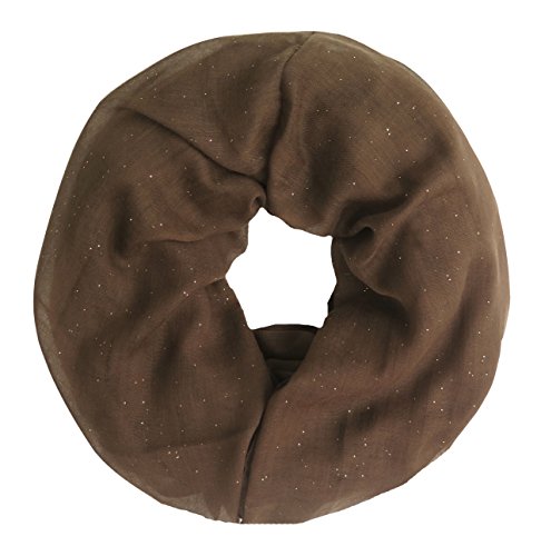 Lina & Lily Shimmer Sparkle Plain Color Women's Infinity Loop Scarf with Glitters (Brown)