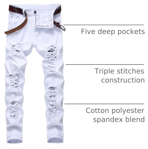 Image of Men's Ripped Slim Fit Jeans Straight Leg Denim Pants