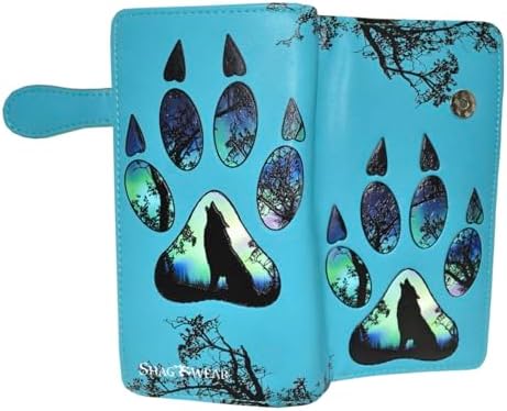 Shag Wear Wolf Paw Large Wallet for Women and Teen Girls Vegan Faux Leather Light Blue 7" image 4