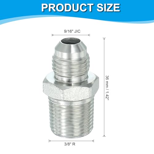 Image of PATIKIL Pipe Adapter Connector 9 /16 inch Male 74 Flare JIC x 3 /8 inch Male R Pipe Fitting Oil Feed Restrictor Fitting Hydraulic Connector for Oil Steam Water Pipelines System