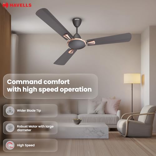 Image of Havells Quickair 600mm Ceiling Fan, High-Speed, Energy Efficient & Silent Operation with Modern Design, Perfect for Small Spaces | 2 Years Manufacturer Warranty | Smoke Brown