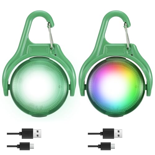 JIZZU 2 Lampes Chien Nuit Rechargeable, LED Sécurité Lampe pour Chien-Changement de Couleur RGB + 4 Modes de Clignotement, Pendentif Lumineux Chien IPX8 pour...