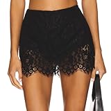 COORALLY Women Lace Skorts Inseam High Waist Lounge Leggings Shorts Hollow Out Y2k Sexy Bottoms (Black, S)