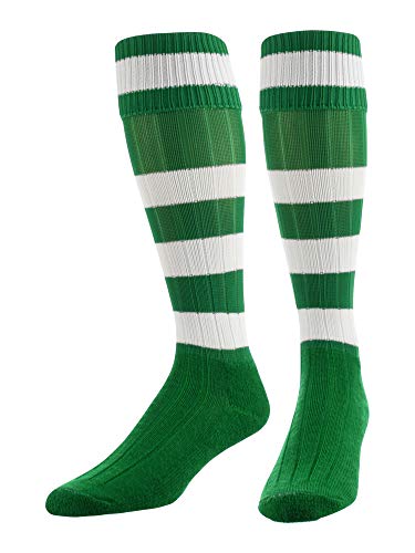 TCK 4 Stripe Hoop Soccer Rugby Socks (Kelly White, Large)