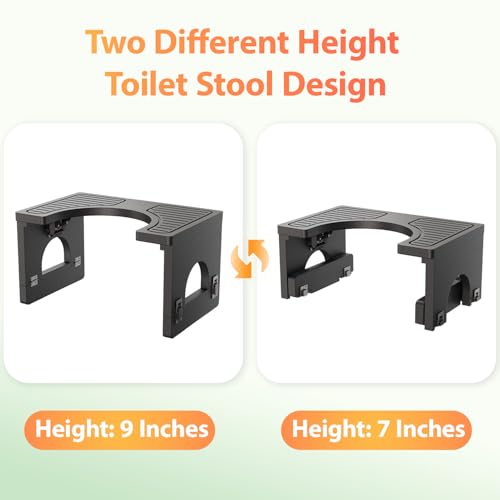 Image of Folding Toilet Stool 7 inch&9 inch Adjustable, Black Poop Stool for Adults & Kids