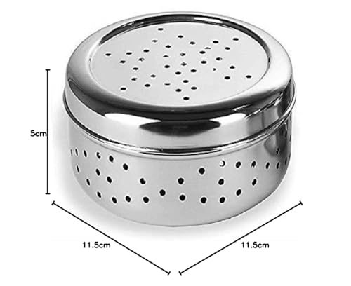Image of Devera Stainless Steel Green Coriander Storage Box Curry Leaves Box Set, Sprouts with air Ventilation Food containers Silver Dabba Flat Box Steel Dabba (Dhaniya Dabba 400 ml)