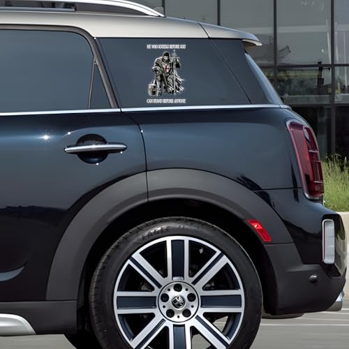 Image of Premium Knight Templar Christian Sticker - 'He Who Kneels Before God Stands Before Anyone' - Durable & Waterproof Vinyl Decal for Car Door, Window, Laptop - 9 x 6 Inches