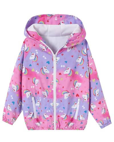 Toddler Girls Jacket Lightweight Hooded Windbreaker Kids Water-Resistant Light Rain Jacket Print Outwear 4-10Y