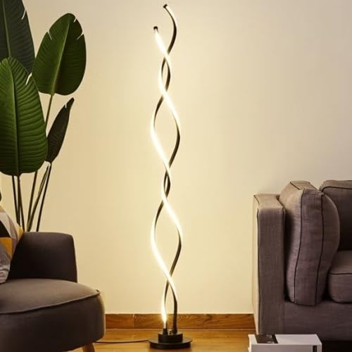 YJDZ Moderna lámpara de pie LED en espiral, regulable con 3 temperaturas de color, interruptor de pie para sala de estar y dormitorio (negro)