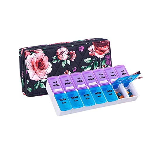 Image of Weekly 7 Day Pill Organizer Case 2 Times a Day (AM /PM), Large Portable Cute Pill Box 7 Day for Vitamin&Medicine, Pill Case with Quilted Fabric Zipper Cute Bag for Travel or Daily
