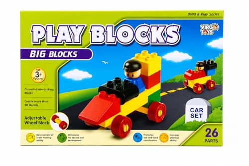 Image of Negi Play Block CAR Set Play Blocks Big Blocks Car Set, 26 Pieces Educational Building Blocks Toy for Kids 3+ Years, Colorful Interlocking Construction Set