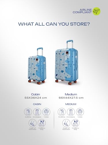 Image of Safari Tazzo 8 Wheels Set of 2 (Cabin + Medium) Trolley Bag, Hard Case Polycarbonate, 360º Wheeling Small Check in Luggage, Suitcase for Travel, Trolley Bags for Travel, Printed