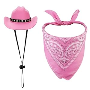 Disfraz de Vaquero para Mascotas, Sombrero Vaquero Perro y Pañuelo para Perros Bufanda Disfraces de Halloween para Perros para Gatos Pequeños Perros y Mascotas (Rosa)