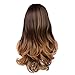 Quantum Love Wigs Ombre Brown to Light Brown Wig with Bangs Long Wavy Wig Heat Resistant Synthetic Daily Party Wig for Women