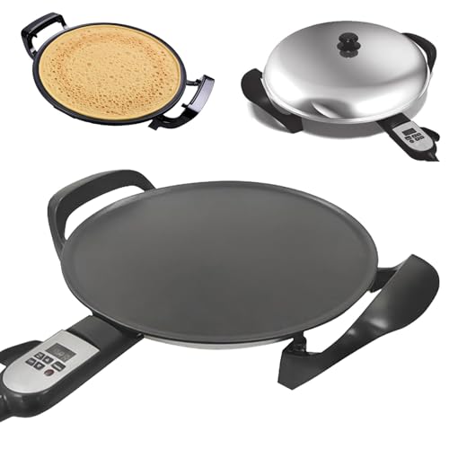 Plancha Eléctrica de 18.5' Para Crepes Etíopes Injera, Lefse, Mogogo, Mitad, y Panqueques de Teff con Temperatura y Tiempo Ajustables, Pantalla Digital, Superficie No Apilable 47cm