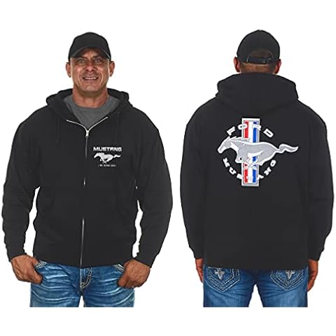JH DESIGN GROUP Men's Mustang Logo Hoodie Full Zip Up Black Hooded Sweatshirt (Medium, Black) Cover