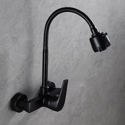 Robinet de cuisine mural noir pivotant mitigeur laiton 2 modes jet évier