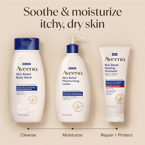Image of Aveeno Skin Relief Moisturizing Lotion, Fragrance-Free, 12 fl. oz | Triple Oat & Shea Butter Formula, Fast-Absorbing, Non-Comedogenic, For Very Dry Sensitive Skin