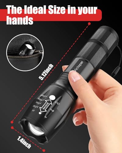 Victoper LED Torch 2 Pack, 2000 Lumens High-Performance Tactical Torch Lights with 5 Modes, Waterproof Zoomable Flashlight for Outdoor Activities, Camping Essentials
