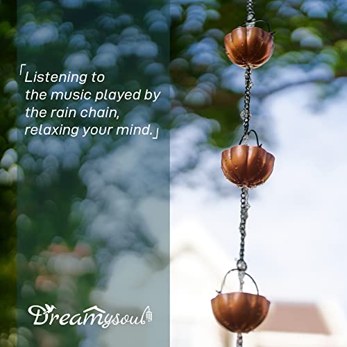 image for dreamysoul 9.4 FT Copper Rain Chain, Flower Rain Chains Gutters, Decor