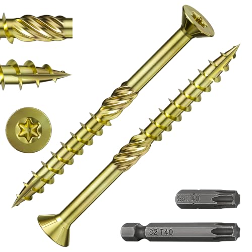 Image of Wensilon 5 /16 * 4 inch Yellow Zinc Deck Screws, (39pcs) 2 lbs.Exterior Wood Screws, Bronze, Star Bit