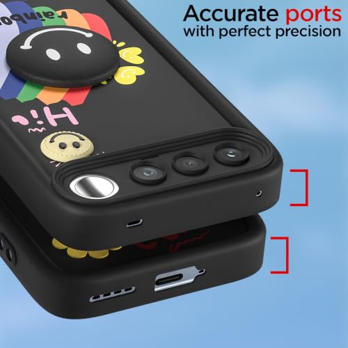 Image of Pikkme Back Cover for Realme 16 5G | Soft Silicone| Cute Rainbow Smile & 3D Cartoon Flower Design | Shockproof Raised Camera Protection Bumper Case (Black)