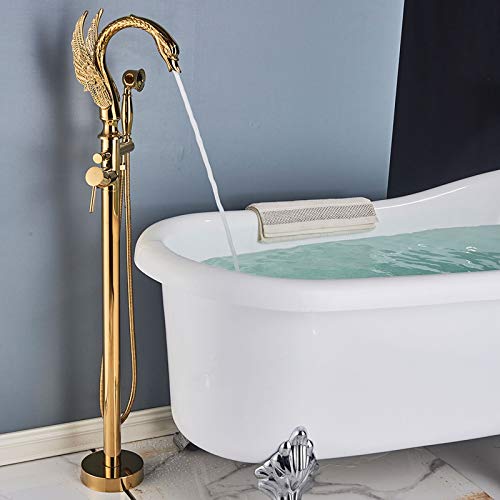 Robinet de baignoire îlot doré chic avec douchette et mono-commande