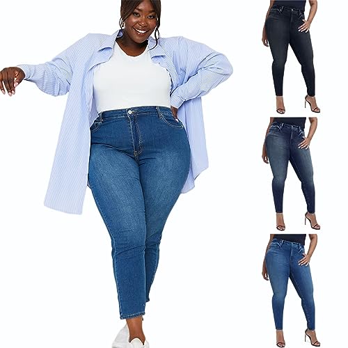 Gumipy Women Tummy Control Jeans Plus Size Stretchy High Waisted Jeans Curvy Slim Fit Butt Lifting Denim Skinny Jeans