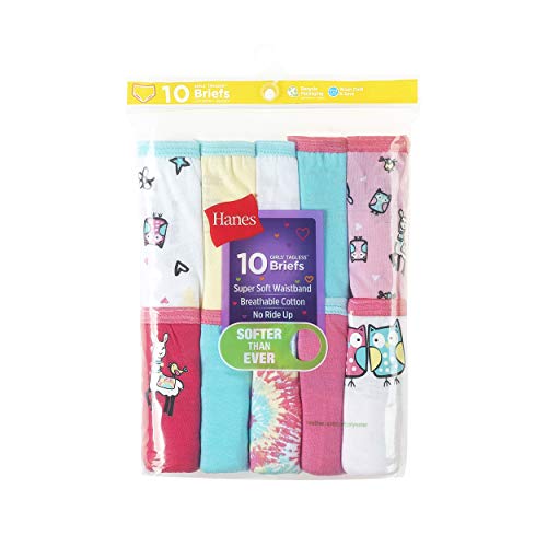 Hanes Girls' 100% Cotton Tagless Panties, Available In 10 And 20 Pack Briefs, Assorted (Pack Of 10), 8 Us #TOP1