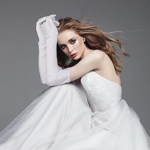 Unilove Long Formal Satin Elbow Gloves for Women - 22inch Evening Wedding (White)