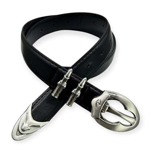 Vintage Metal for Women and Men Black Gothic Punk Belt with Metal Buckle for Jeans Hip Hop,Black