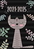 2021-2025 A4 Five Year Diary | Cute Grey Cat Teacher: UK Month to View Diary / Motivational & Inspirational Personal Planners & Organisers (moon phases, tabs, birthdays, notes)