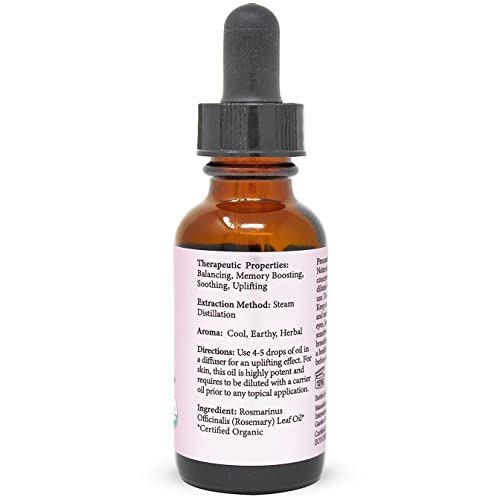 Mountain Top Organic Rosemary Essential Oil With Glass Dropper - Usda Certified 100% Pure Premium Therapeutic Grade Diffuser Oil For Aromatherapy, Tension Relief, Massage Therapy, Memory, Skin & Hair #TOP1