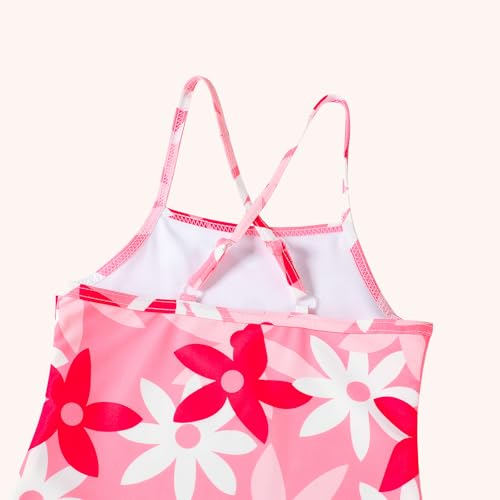 Image of DREAM BUS Toddler Girls One Piece Criss-Cross Straps Swimsuits with Tiered Ruffle Skirt Girls Bathing Suit Summer Swimwear