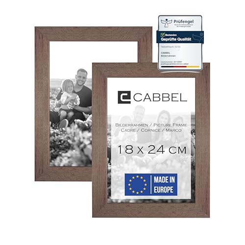 CABBEL Juego de 2 Marcos de Fotos de 18x24 cm, Marco de Madera MDF Estable, Cristal plexi irrompible, para Colgar y Colocar de pie, Ideal para Fotos/imágenes/Collage, Roble Oscuro